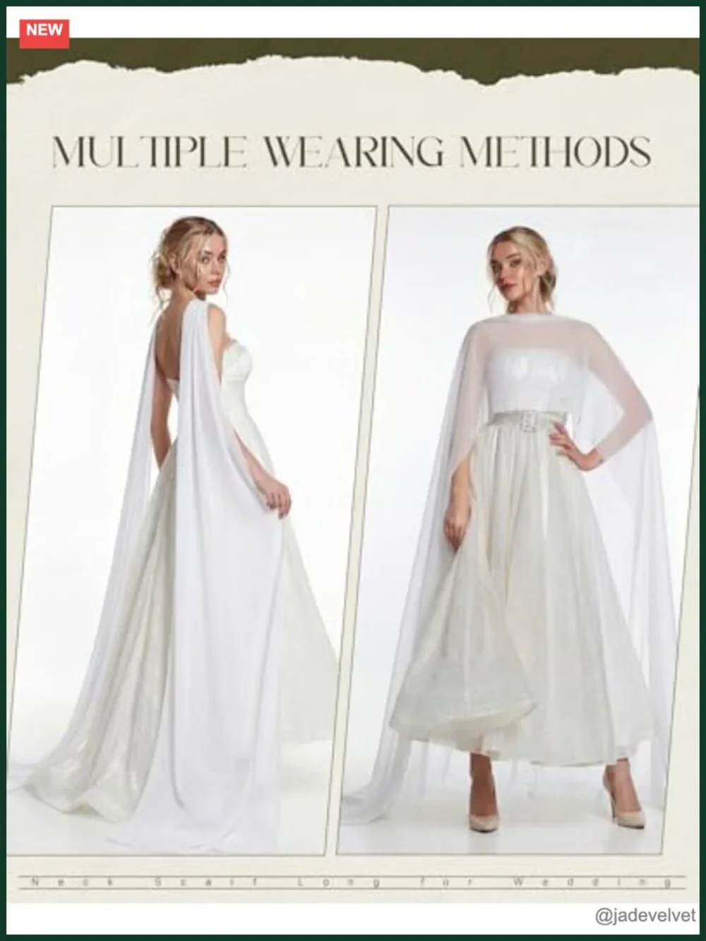 Bridal Chiffon Long Scarf Wedding Veil Wrap for Ceremony Evening Dress Portrait
